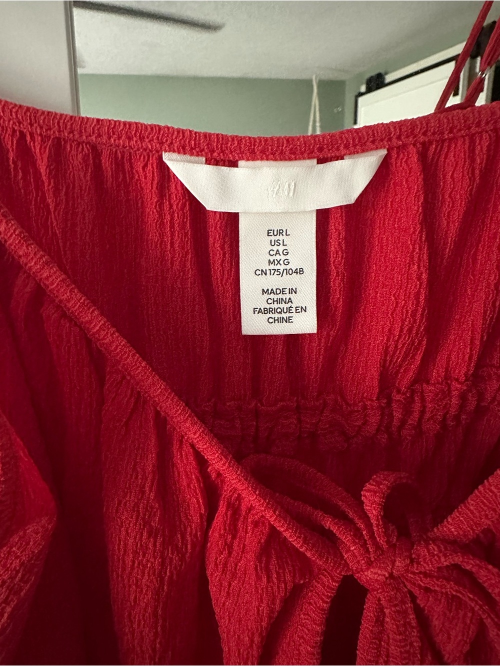 H&M Red Spaghetti-Strap Crinkle Jersey Midi Dress Large - Picture 6 of 7